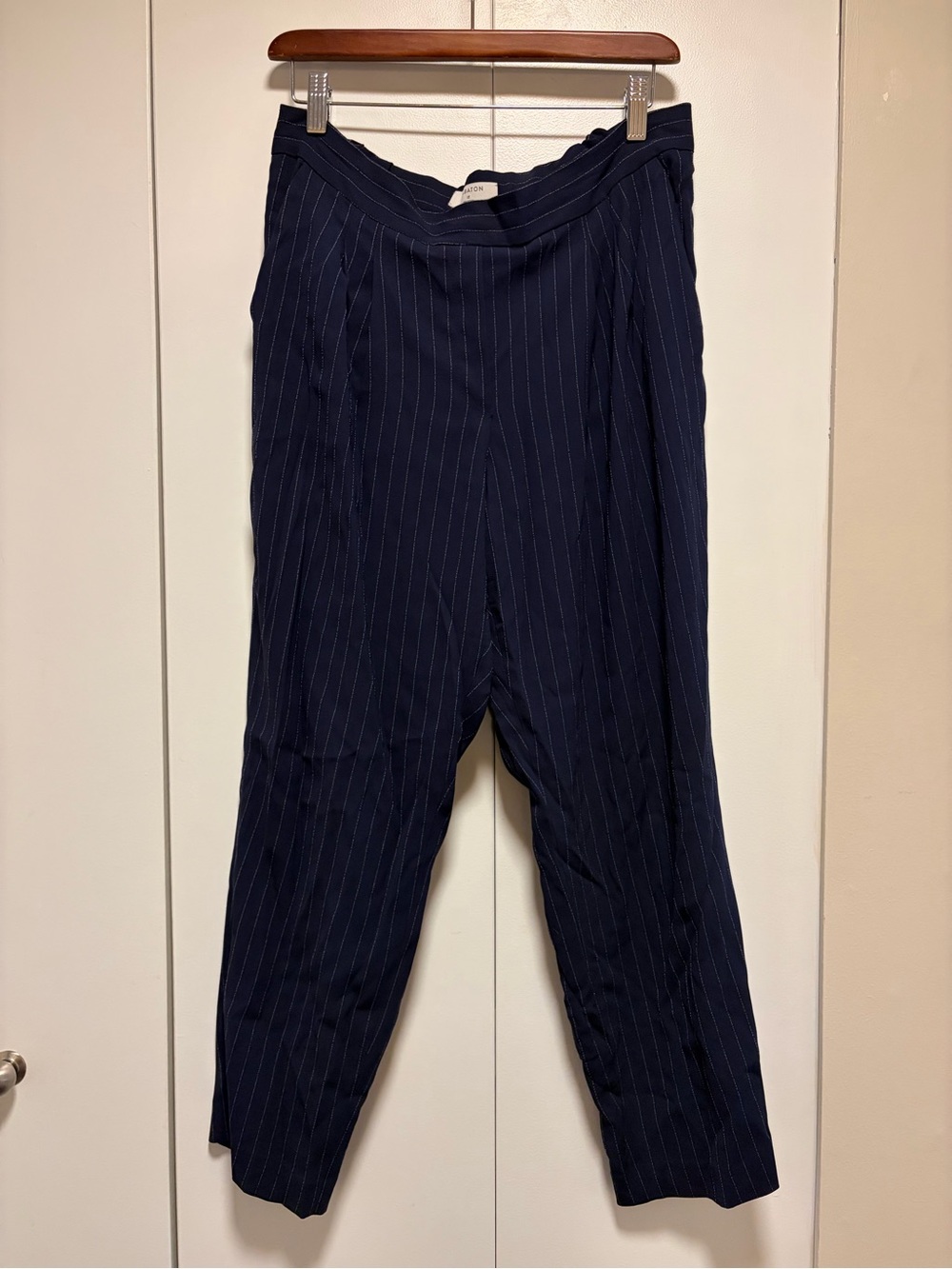 Babaton Navy Pinstripe Tapered Dress Pants